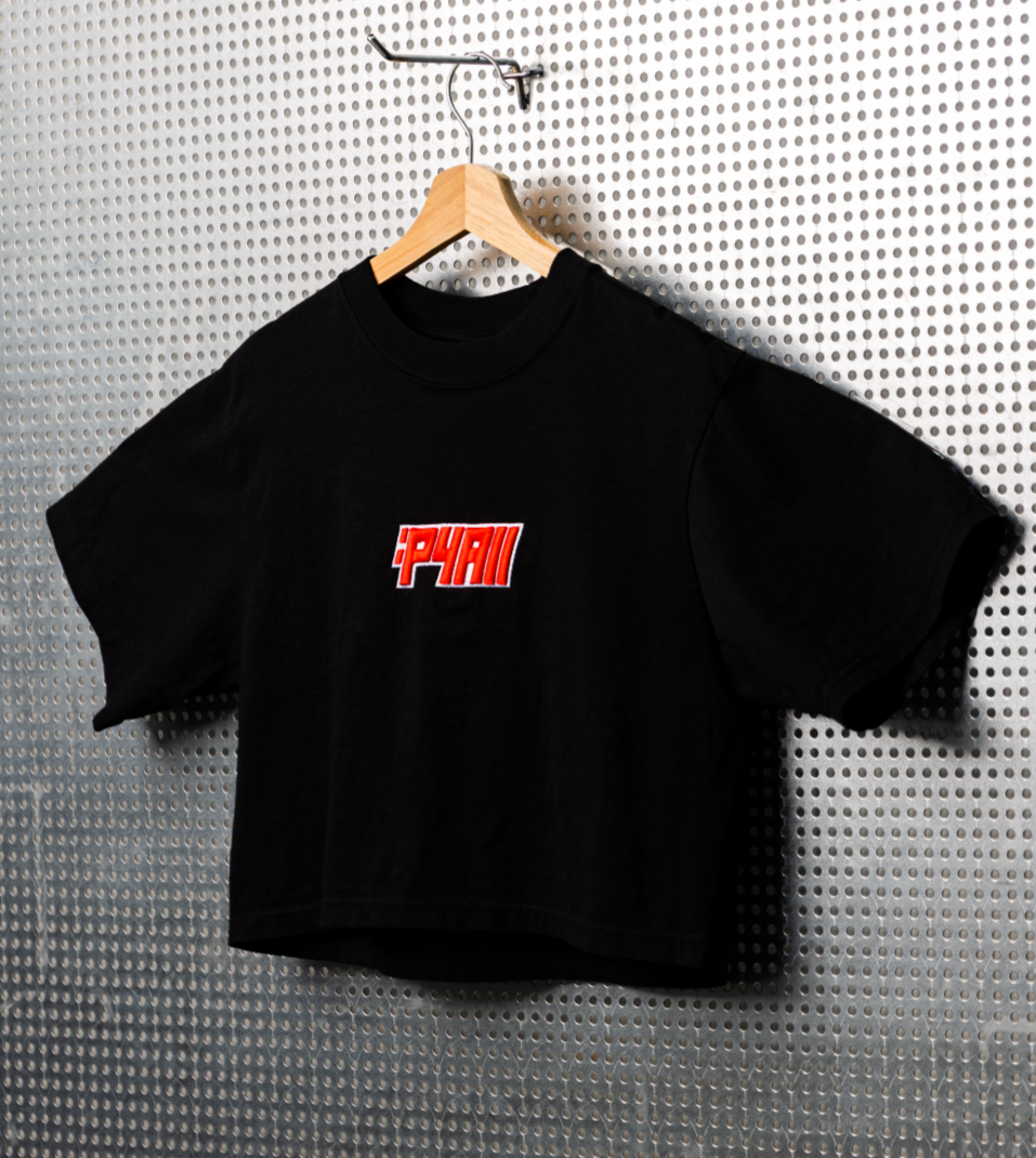 Black & Red P4 'Embroided Crop Top Tee'