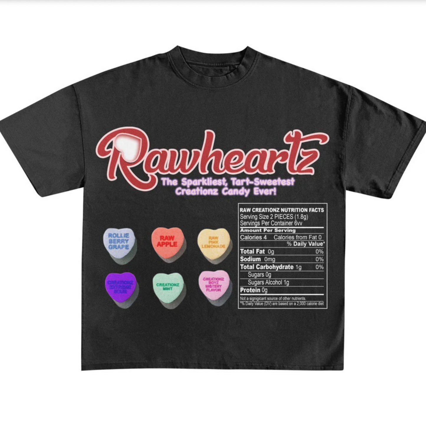 Oversized "Rawheartz" Black Tee