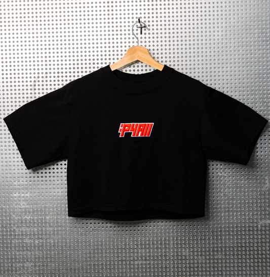 Black & Red P4 'Embroided Crop Top Tee'