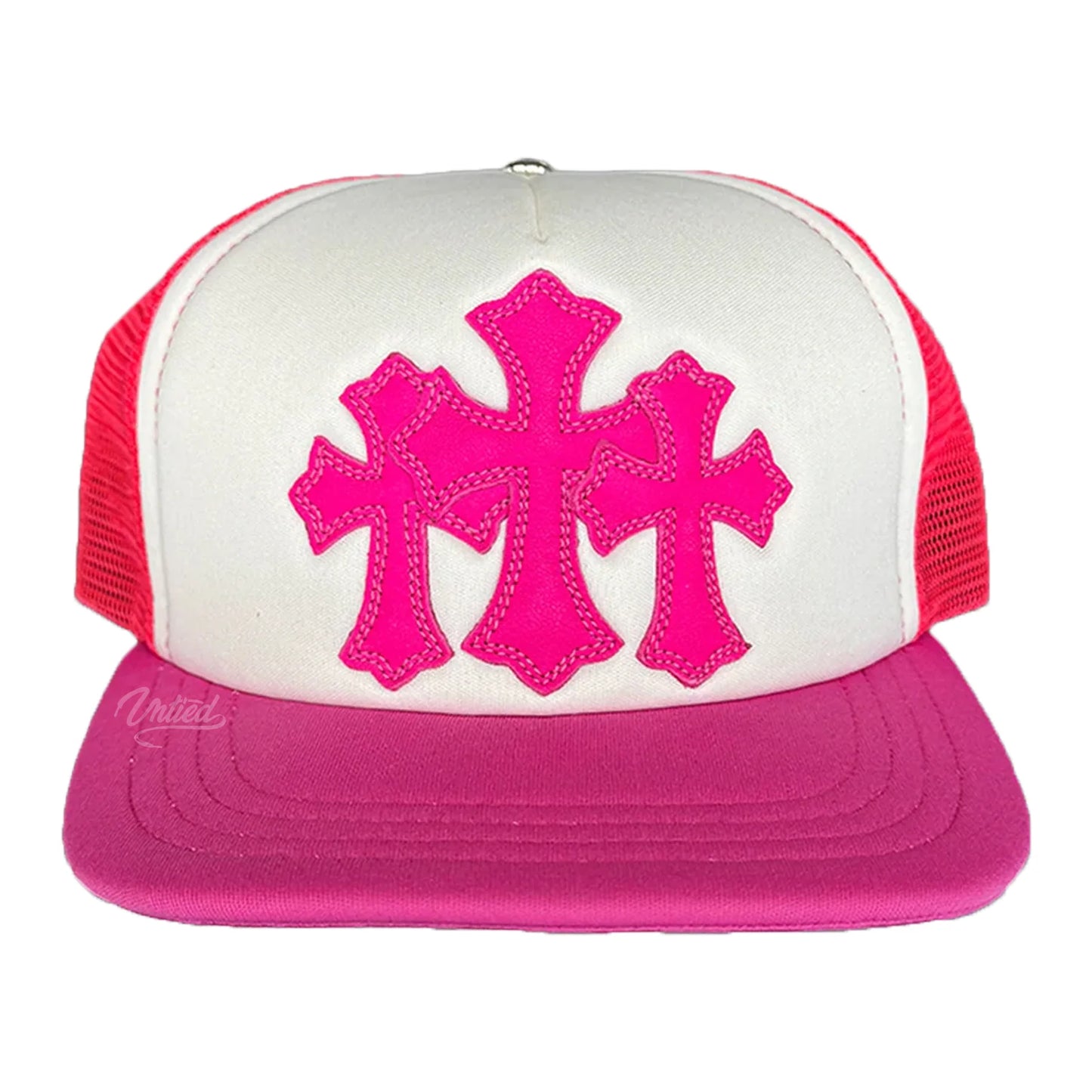 Chrome Hearts Pink Cementery Cross Patch Trucker